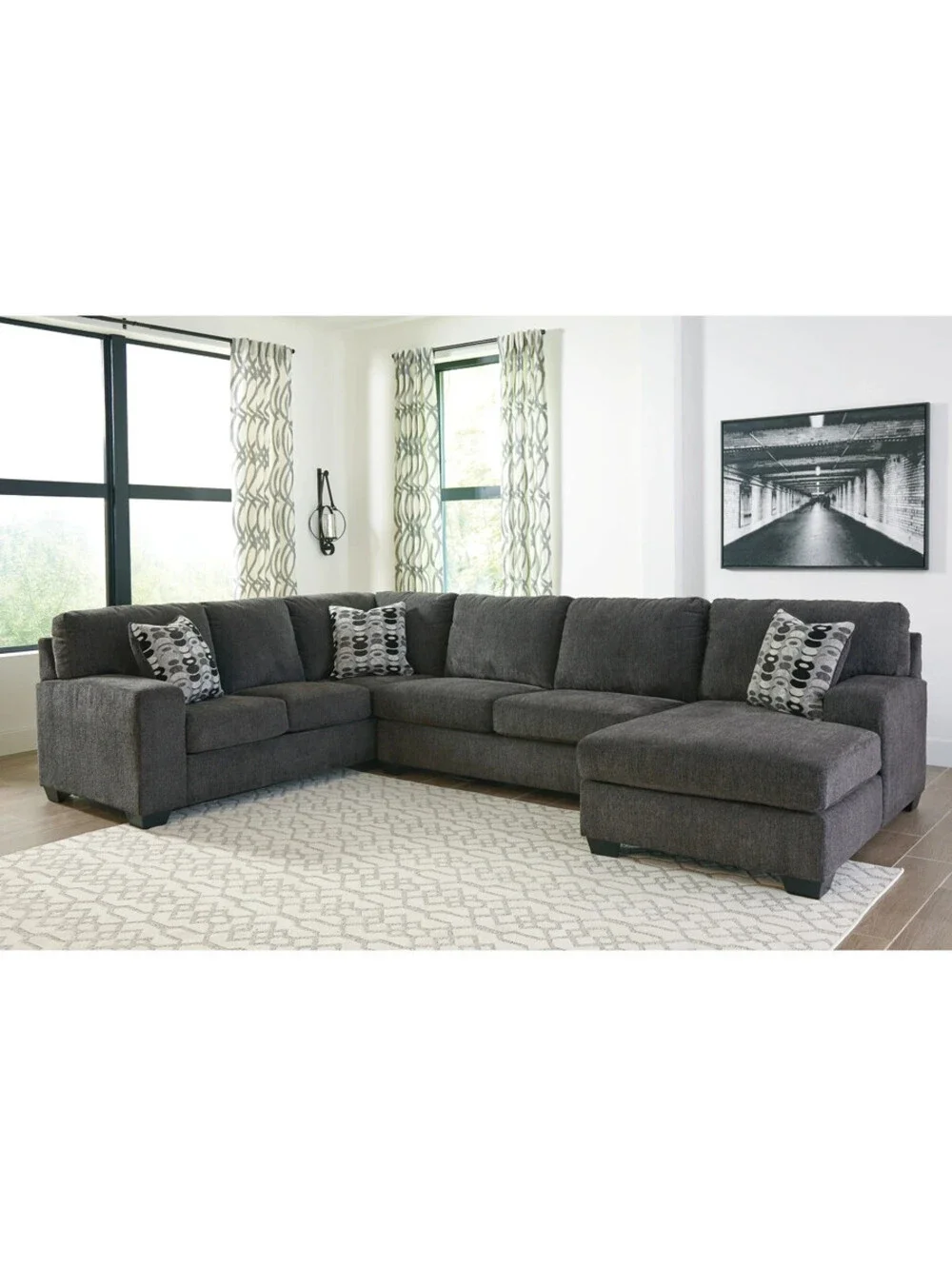 ASHLEY FURNITURE BALLINASLOE DARK GRAY BACK GEOMETRIC DESIGN THROW PILLOW